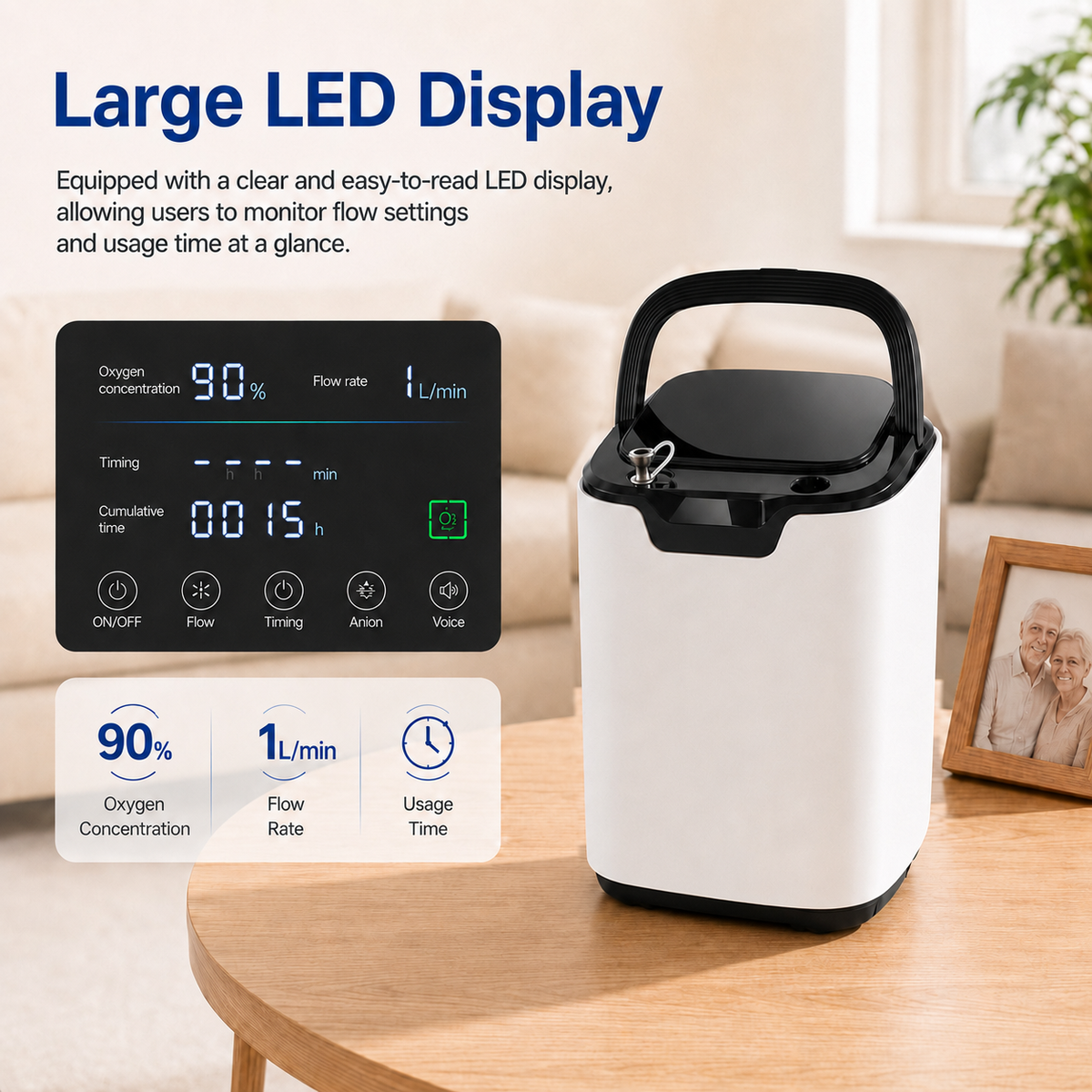 Home Use 1-9L Continuous Flow Portable Oxygen Concentrator for Sale - HOC-02
