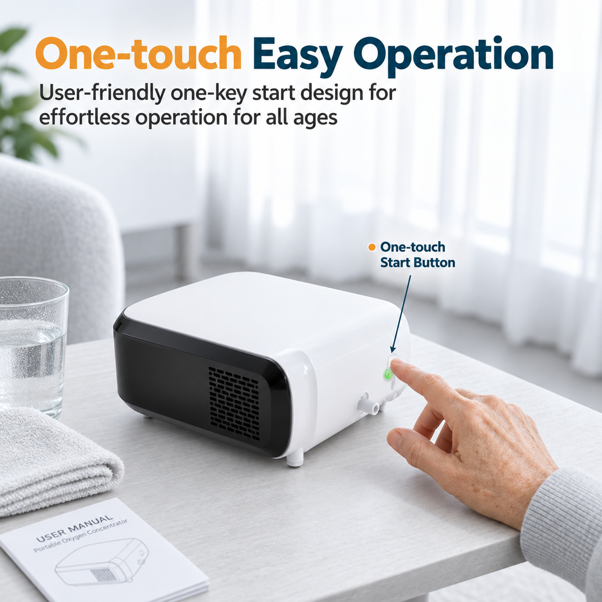 Lightweight 3L/min Continuous Flow Portable Battery Oxygen Concentrator with Carrying Bag HC-30M