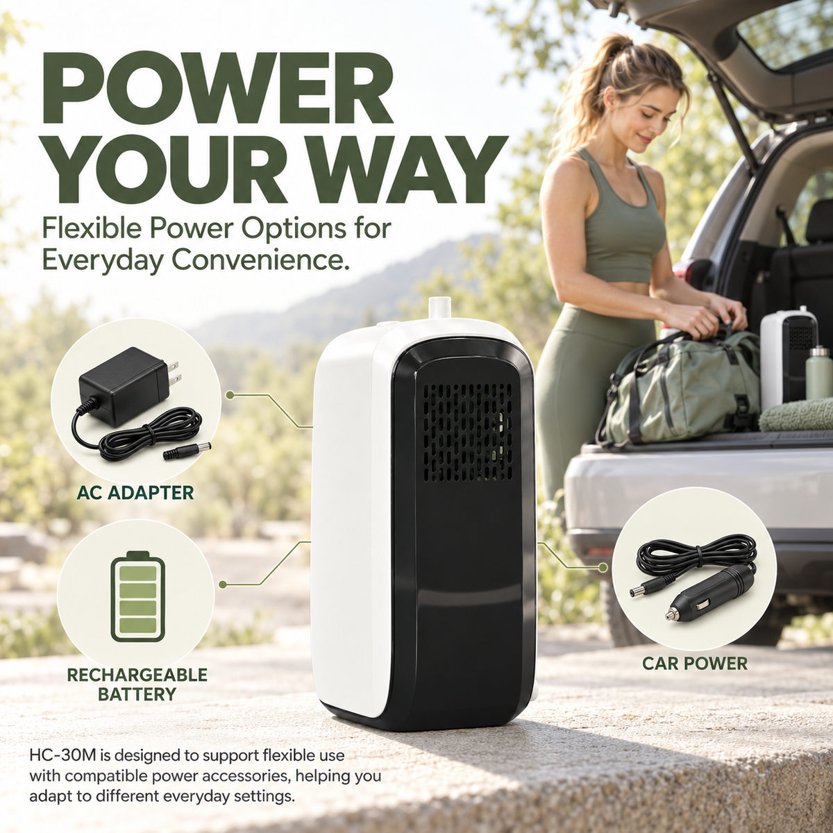 Lightweight 3L/min Continuous Flow Portable Battery Oxygen Concentrator with Carrying Bag HC-30M
