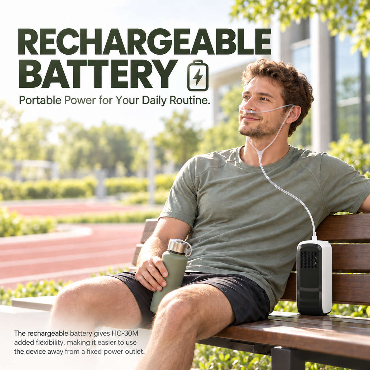 Lightweight 3L/min Continuous Flow Portable Battery Oxygen Concentrator with Carrying Bag HC-30M