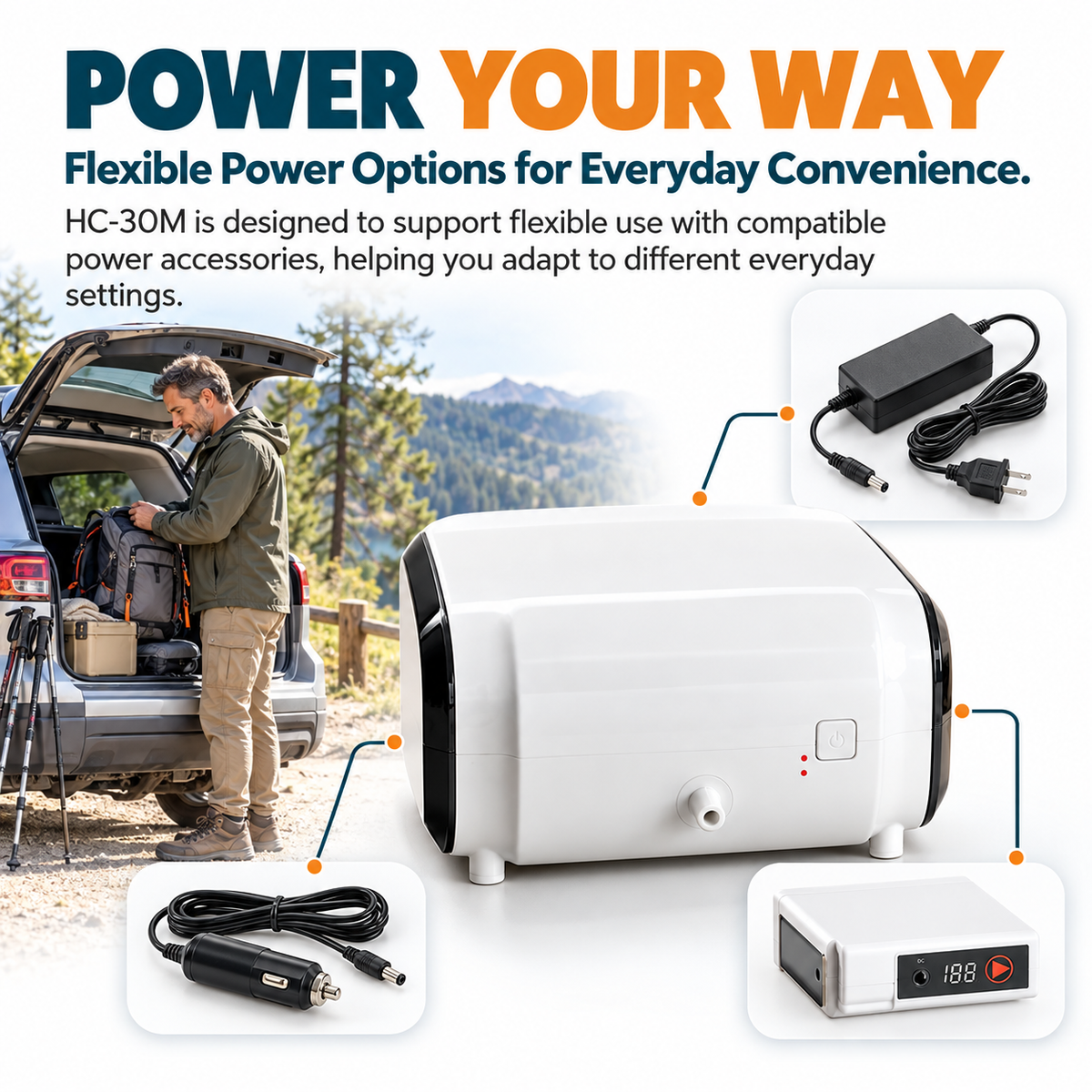 Lightweight 3L/min Continuous Flow Portable Battery Oxygen Concentrator with Carrying Bag HC-30M